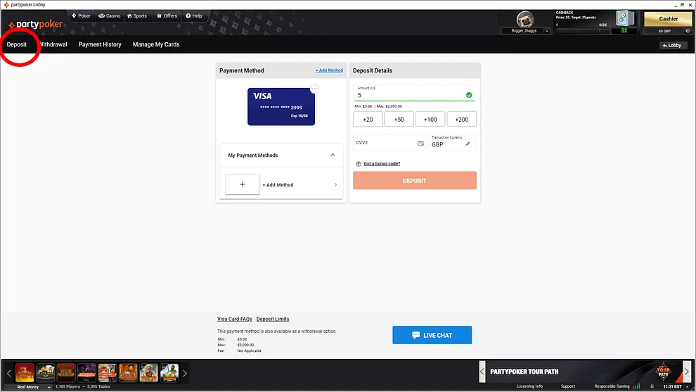 PartyPoker Ontario deposit options