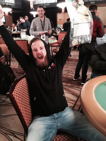 Rinkema shows his excitement to bag up chips and advance