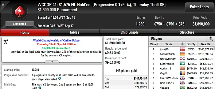 WCOOP '16: Naza e RuiNF no Dia 2 do Evento #45; Mojo_9_iggy 20º no Evento #40 102