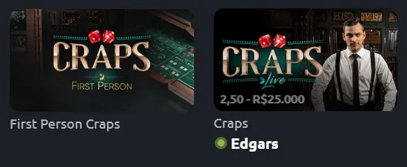 Dados craps com dealer ao vivo Betano