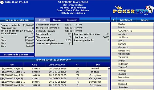 Tournoi  Million Garantis sur Poker770 le 14 février 101