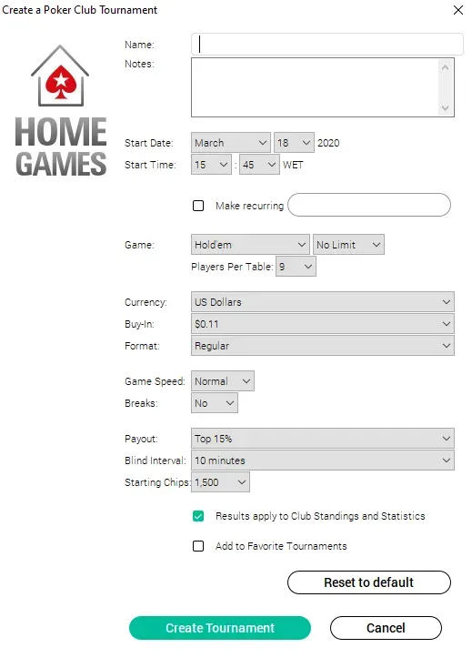 PokerStars Home Game customization