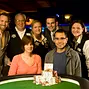 Anthony Gregg, Winner of WSOP 2013 Event 47 One Drop High Roller.
WSOP Tournament Director Jack Effel, WSOP's Robbie "Red Bull" Thompson, Anthony's Mother, WSOP Dealers for Event 47 final table