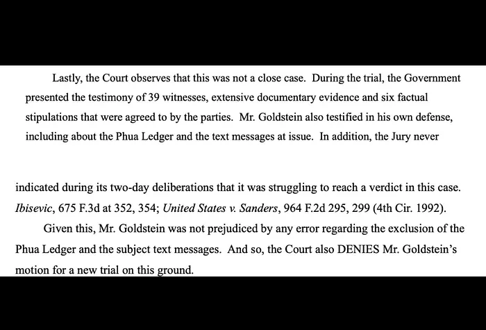Judge Lydia Kay Griggsby denied Goldstein's request for a new trial