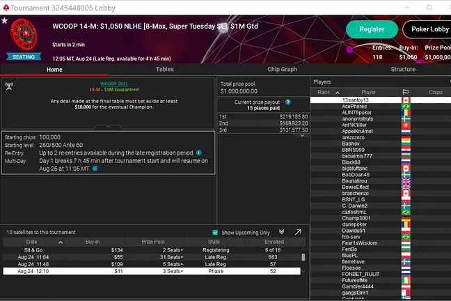 It's a Late Start, but Cards are in the Air for WCOOP 14-M