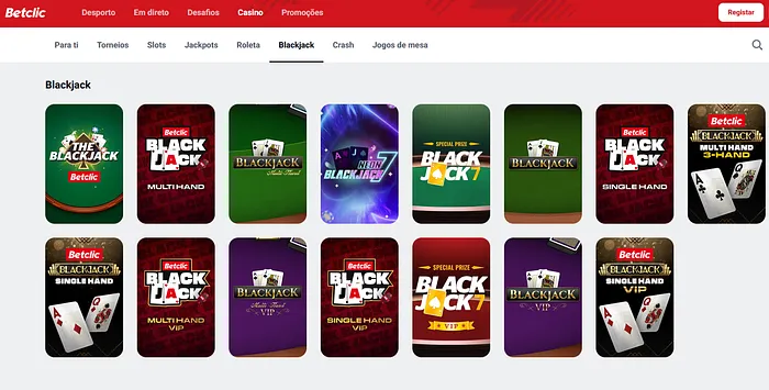 Secção de blacjack no casino Betclic Portugal