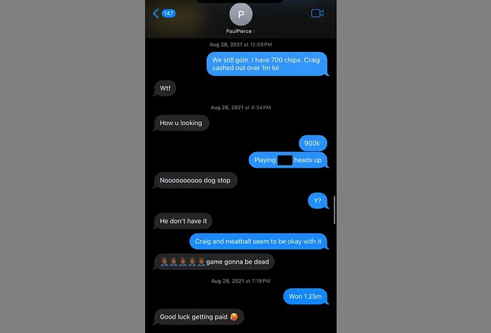 Troca de mensagens entre Paul Pierce e Wiszowaty antes do heads-up