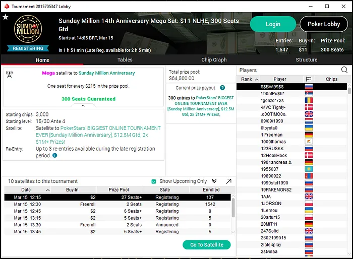 mega satélite pokerstars sunday million