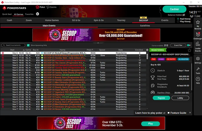 calendário secoop 2023 pokerstars