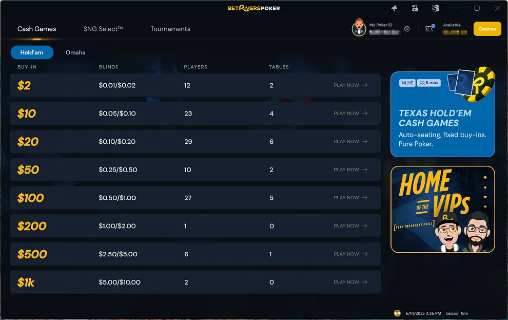 BetRivers Poker Cash Games