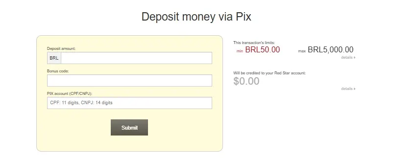 RedStar Poker pix deposito