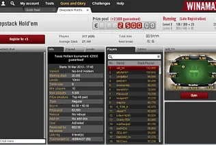 This is the Winamax Poker Tournament lobby with tournament dates and stats about the players.