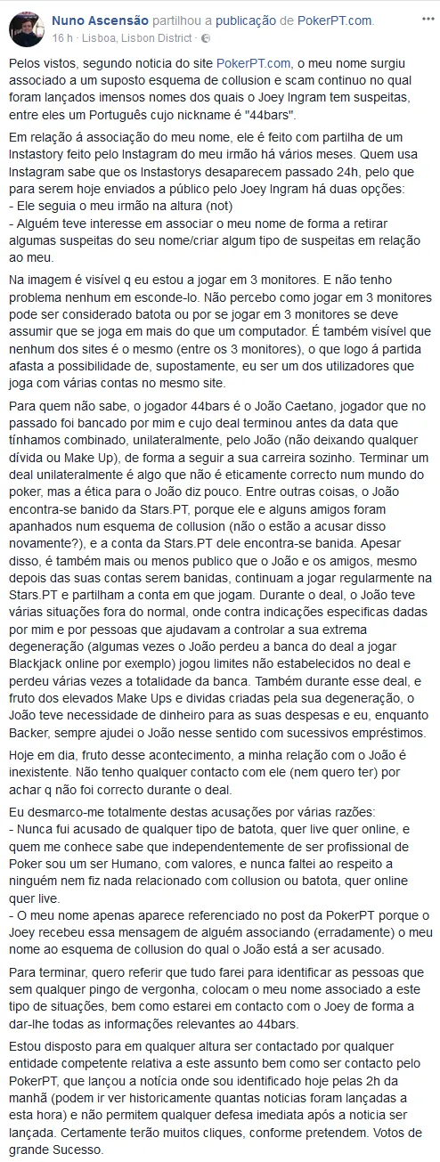 Nuno Ascensão Demarca-se de Acusações de Joey Ingram 101