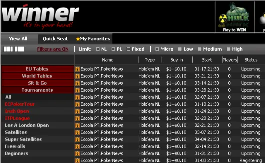 Hoje às 21:30 4º Torneio da Liga PT.PokerNews na Winner Poker 101