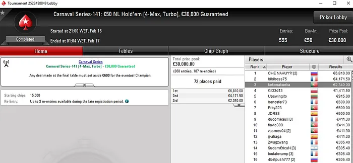 Lobby de poker da PokerStars