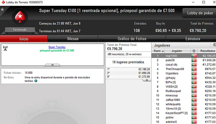 rogi1000, xaneta7 e jumbojane no Pódio de Terça na PokerStars.pt 101