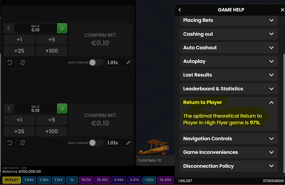High Flyer game RTP