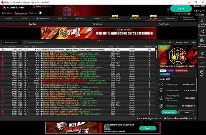 Calendário SCOOP 2022 Pokerstars Portugal