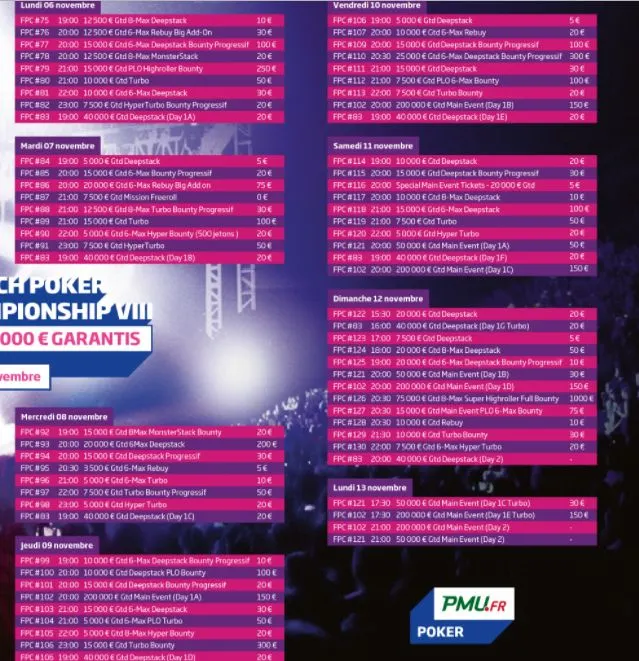 FPC8 : 130 tournois et une garantie de 2 millions sur PMU Poker 102
