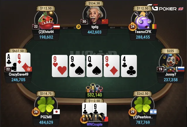 Chang turns quads for a big double up.