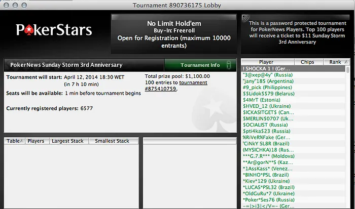 Hoje às 18:30 Satélite Freeroll 3º Aniversário do Sunday Storm com 100 Tickets em Jogo! 101