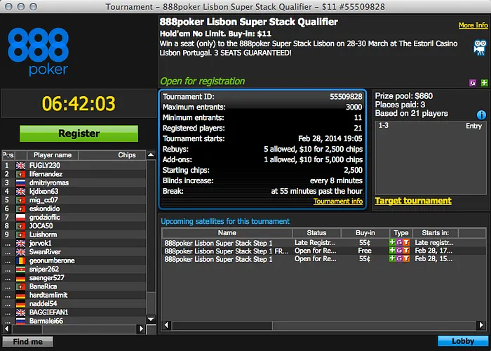 Hoje às 19:05 - Satélite 888poker para o Portugal Super Stack 101