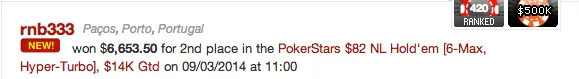 Sanex_29 2º no Sunday 2nd Chance (,596 ), Naza114 Vence 5 NL Hold'em Turbo (,412)... 103