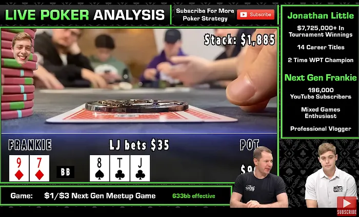 Jonathan Little examines a hand that Frankie played at Texas Card House