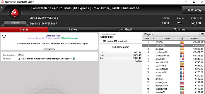 Lobby de poker da PokerStars