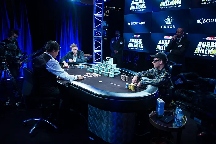 Tony Dunst and Ari Engel, heads-up for the 2016 Aussie Millions Main Event