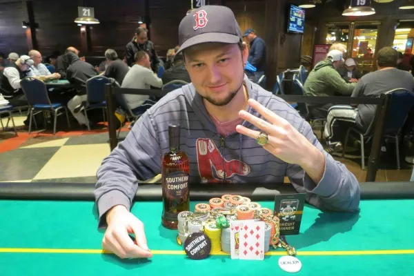 Matthew Weber took down his third ring in Event #7 $365 No-Limit Hold’em Six-Handed. Photo courtesy of the WSOP.