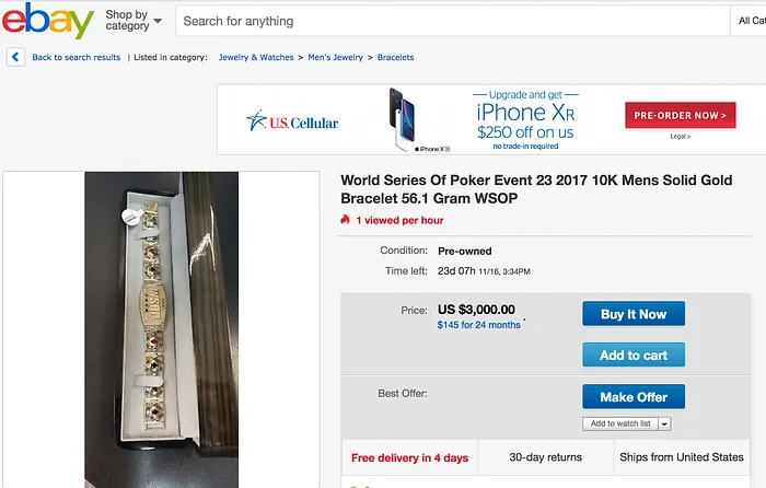 wsop ebay bracelet