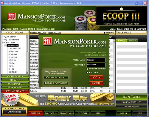 Mansion Poker Fez Actualização de Software 101