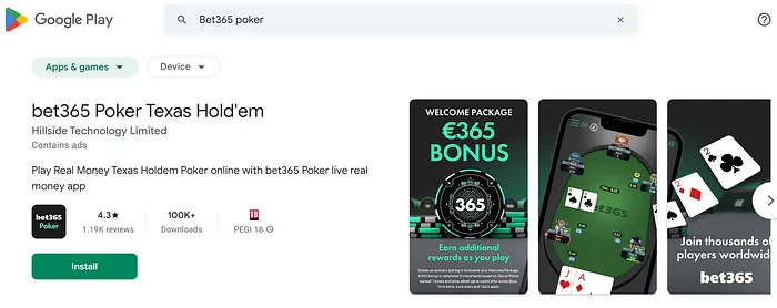 Bet365 Android app on the PlayStore