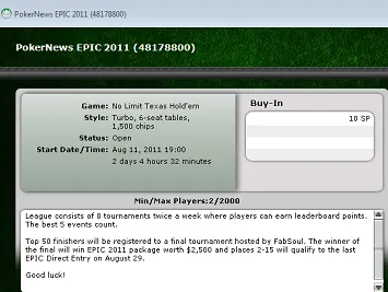 PokerNews 5,000 EPIC League - Últimos pontos em jogo 101