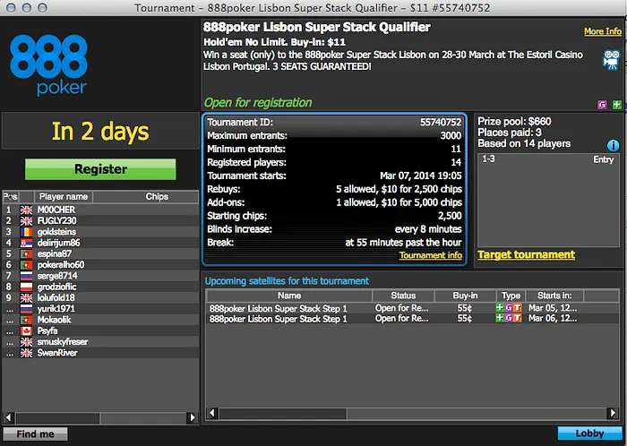 Satélites Portugal Super Stack na 888poker 101