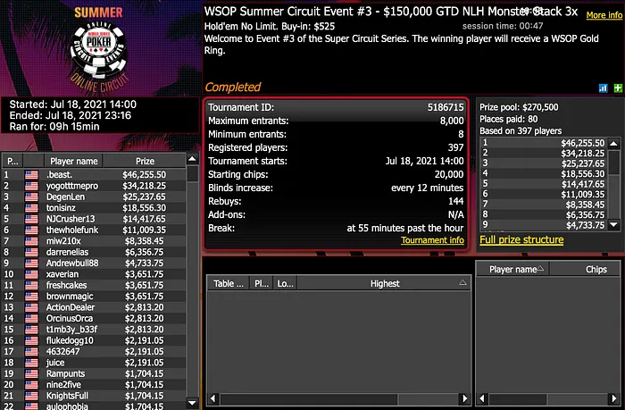 WSOP Online Summer Circuit Event 3