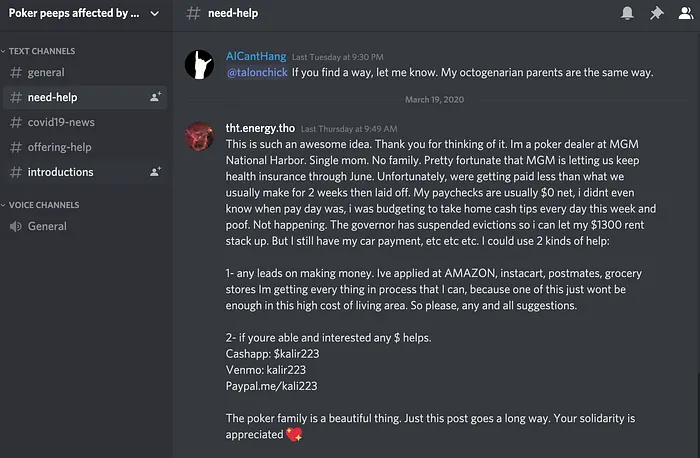 The “Poker Peeps Affected By COVID19” Discord Channel
