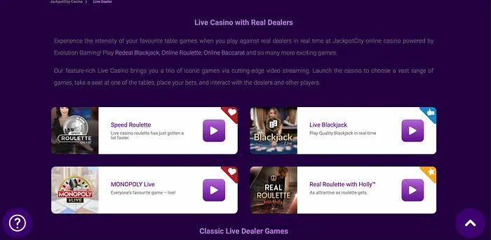 JackpotCity Casino Table Games