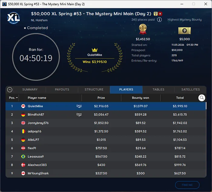 888poker XL Spring Series Mini Main
