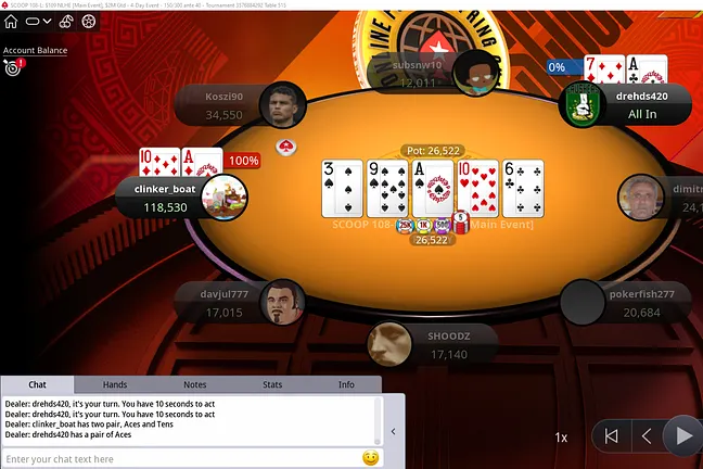 "clinker_boat" Makes Two Pair, Takes Chip Lead