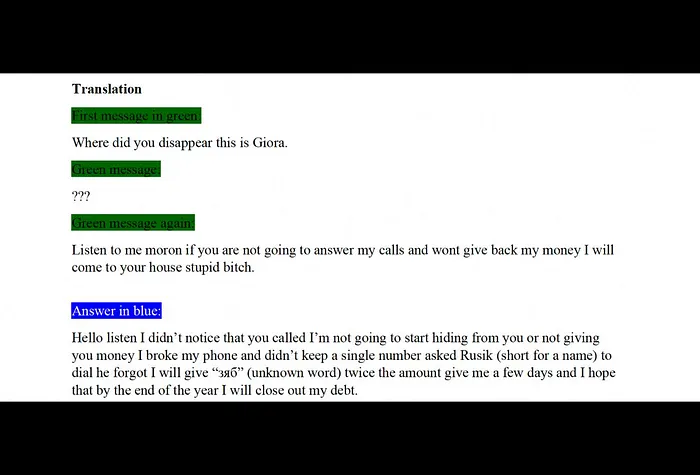 A translation of a text thread involving Yevgeni Gershman