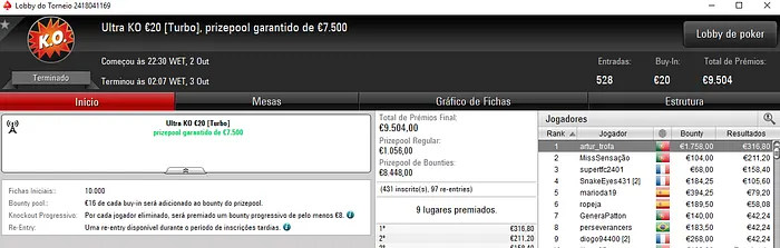 PokerStars.FRESPT: artur_trofa Conquista Ultra KO €20 & Mais 101