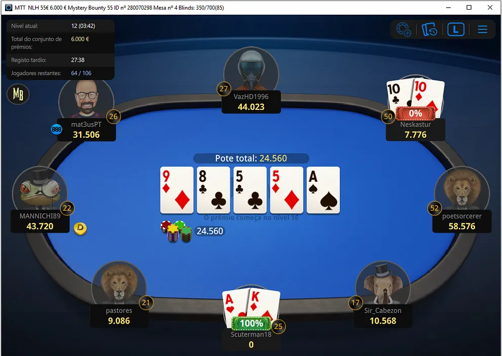 Mesa de poker 888poker.pt