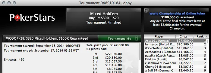 Diário WCOOP: Fellini ITM no Super Tuesday & Naza no #28 101