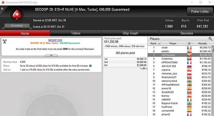 Maior Prémio dos SECOOP de Terça na PokerStars.FRESPT para 265743 103