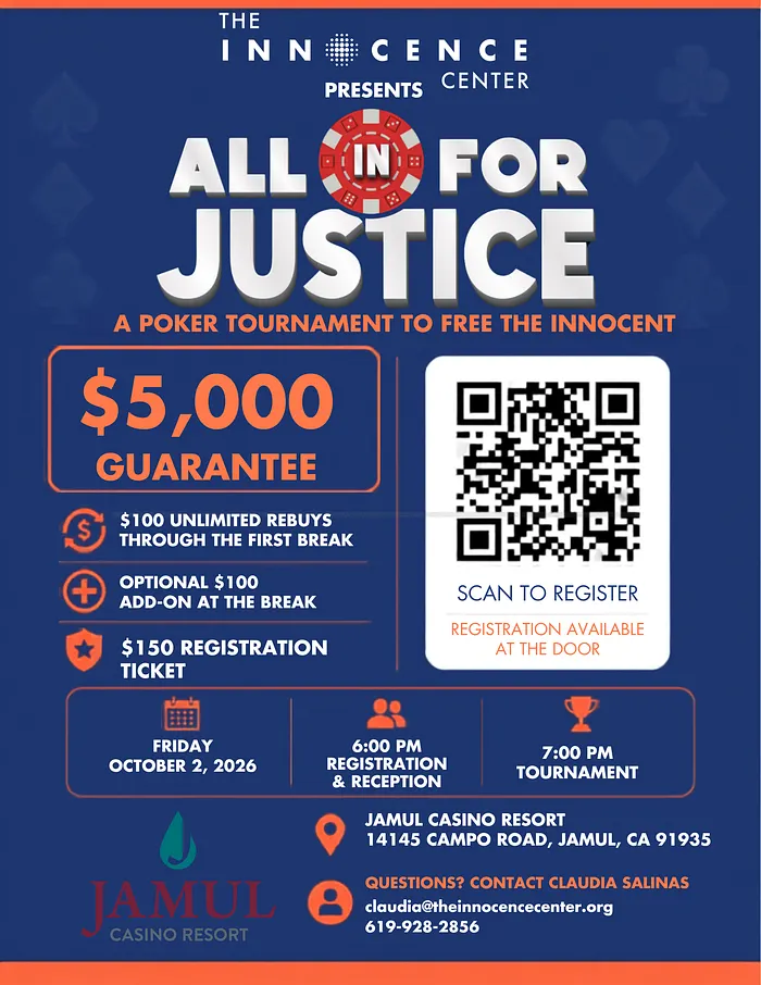 The Innocence Center’s All in for Justice Charity Poker Tournament Returns to Jamul Casino 101