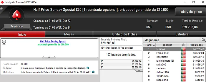 Xcizions foi o Campeão do Half Price Sunday Special €50 101