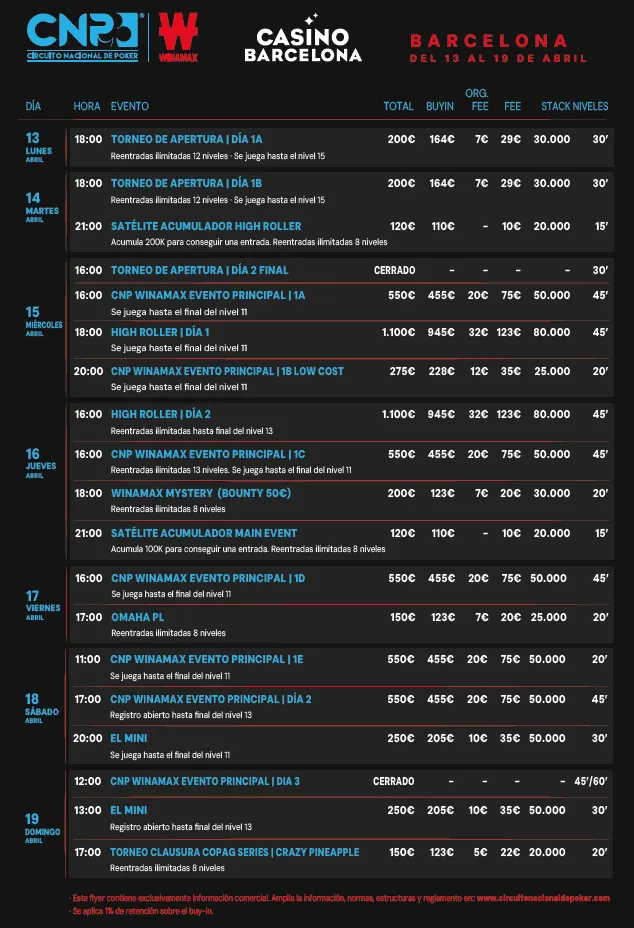 Calendario CNP Barcelona