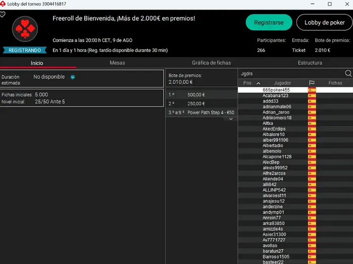 Freeroll de bienvenida en PokerStars.es